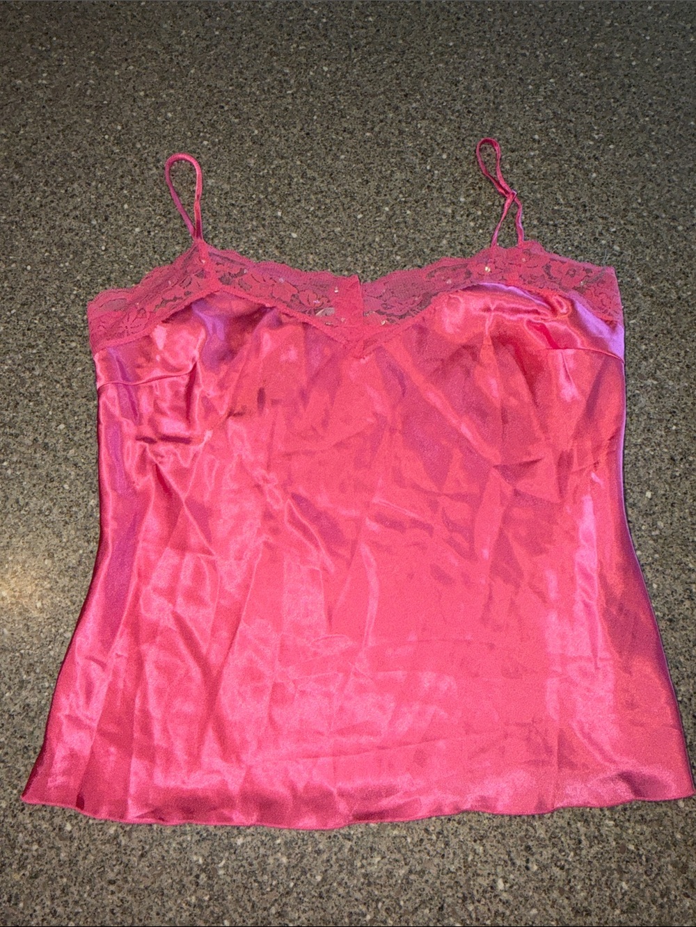 WD.NY y2k Hot Pink Silk Lace Cami Tank Top